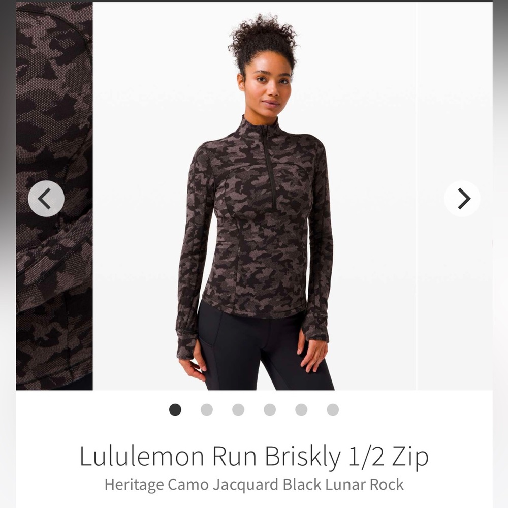 Lululemon Run Briskly 1/2 Zip Heritage Camo Jacquard Black Lunar Rock Women’s 8